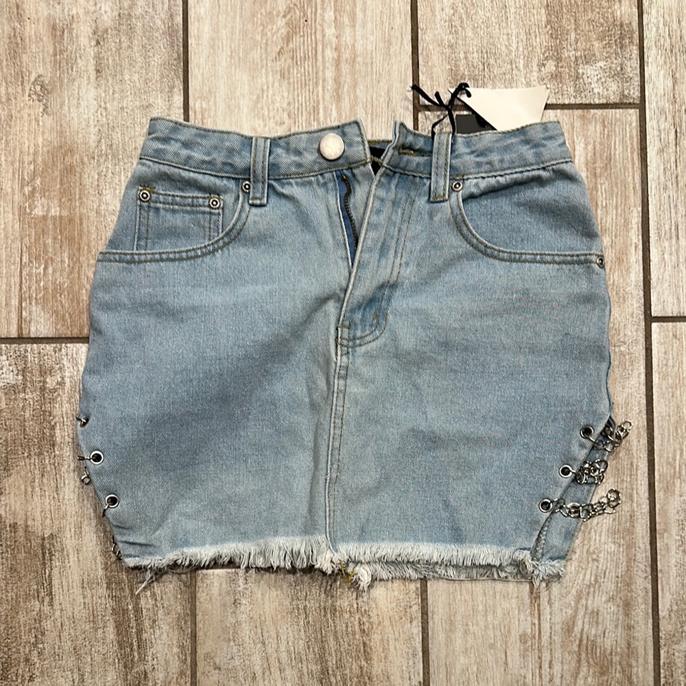 Denim Mini Skirt with Chain Detail